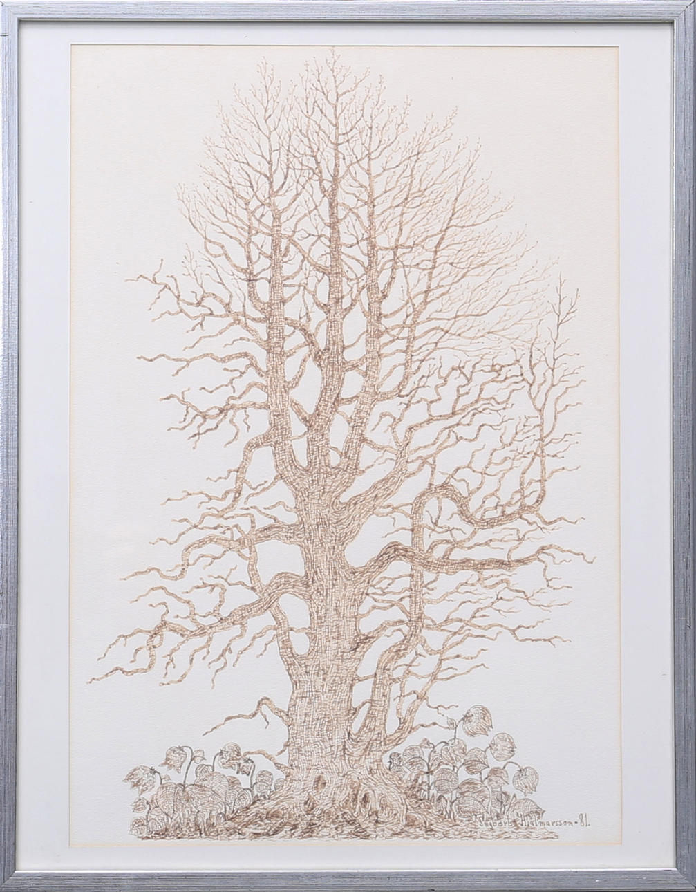 INGBERT HJALMARSSON. Drawing, "Sagans träd", signed, dated -81.