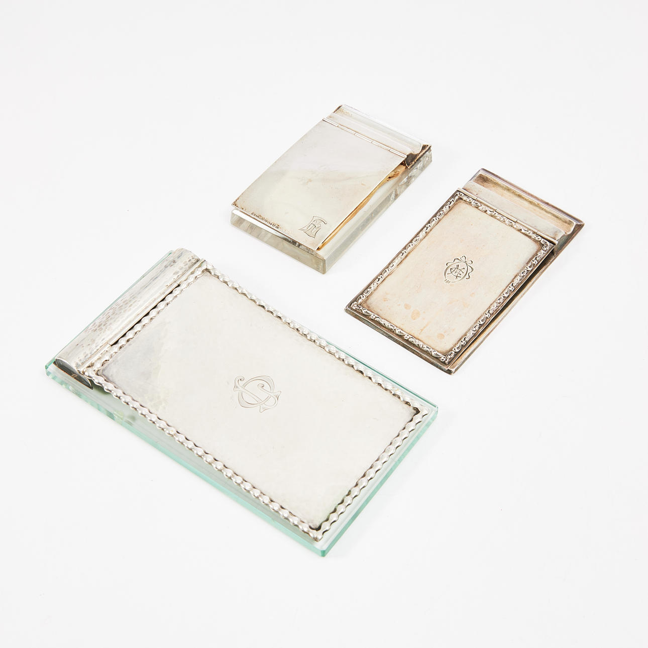 NOTEBOOK, 3 pcs., silver and glass, 1900s.