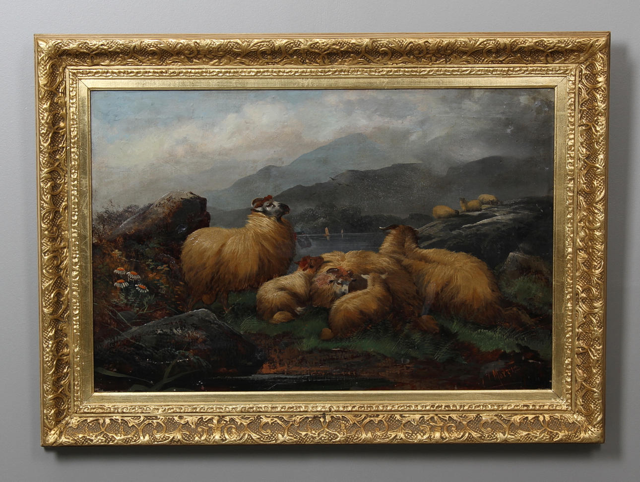 ALFRED MORRIS. England. Motiv med får i höglandskap, olja på duk, signerad.