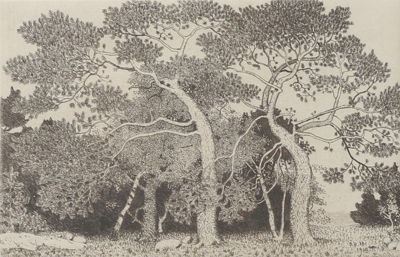 OSKAR BERGMAN. Landskap. Etsning, signerad, daterad 1915.