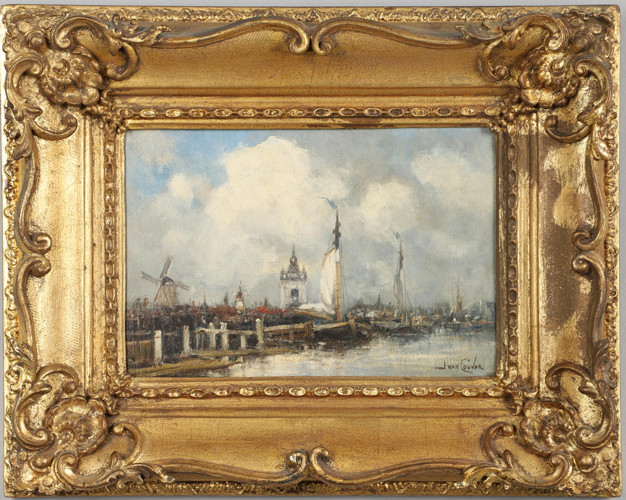 HERMANUS KOEKKOEK THE YOUNGER (1836-1909). DUTCH HARBOUR SCENE.
