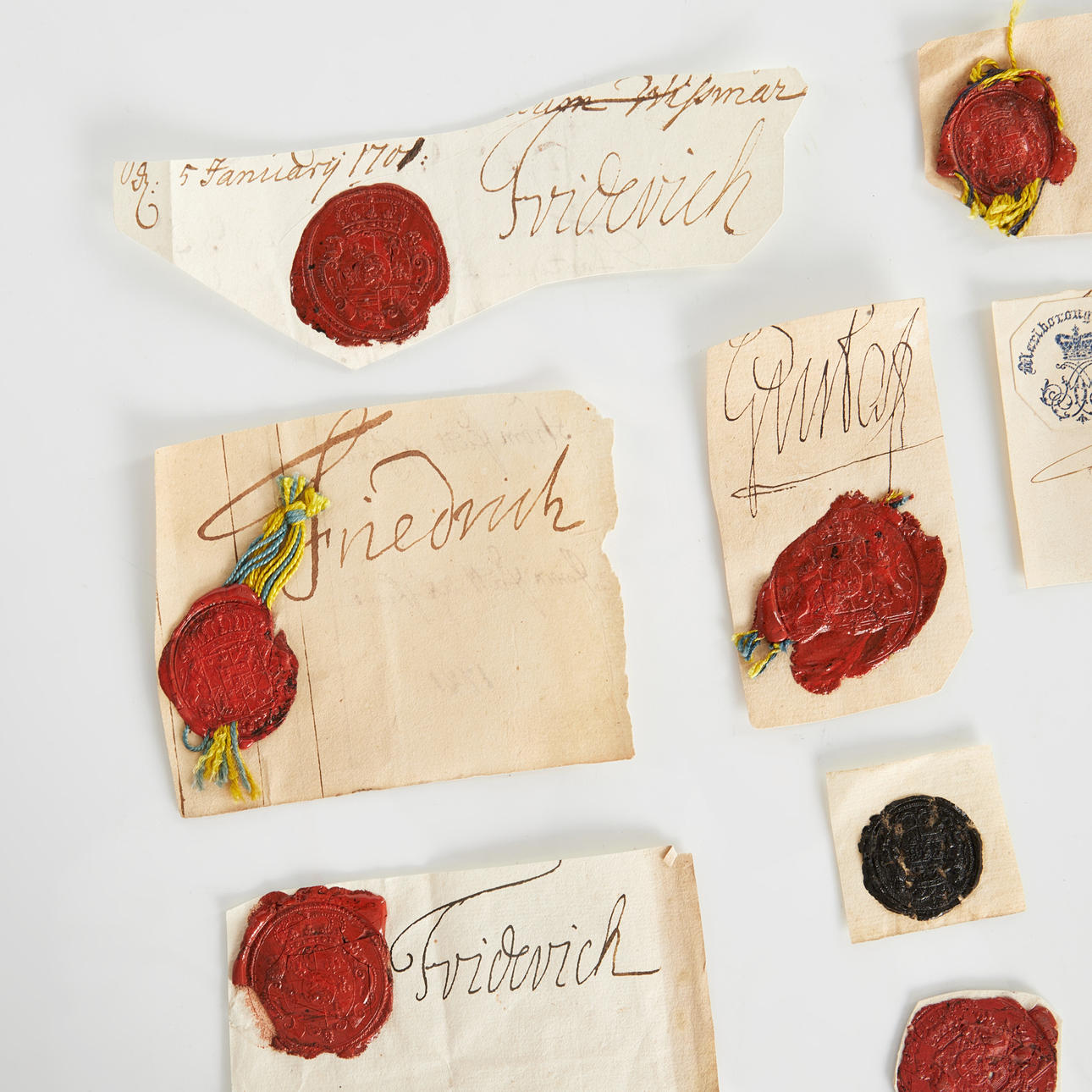 COLLECTION OF SEALS and NAME INSCRIPTIONS. Including Gustaf III and ...