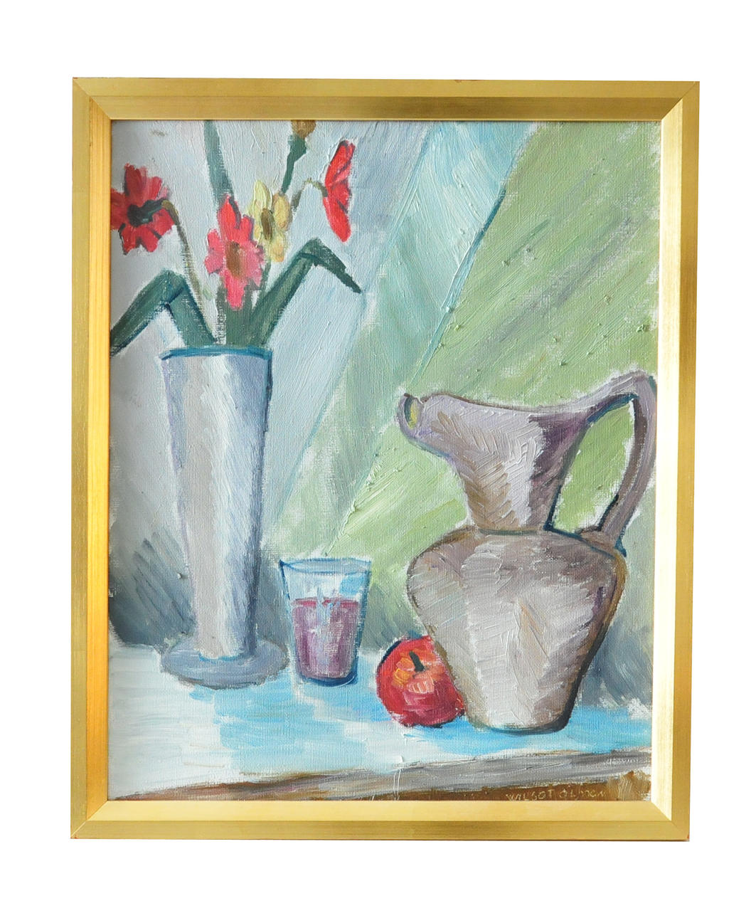 WILGOT OLSSON. Stilleben med kanna. Olja på duk, sign. (ristad).