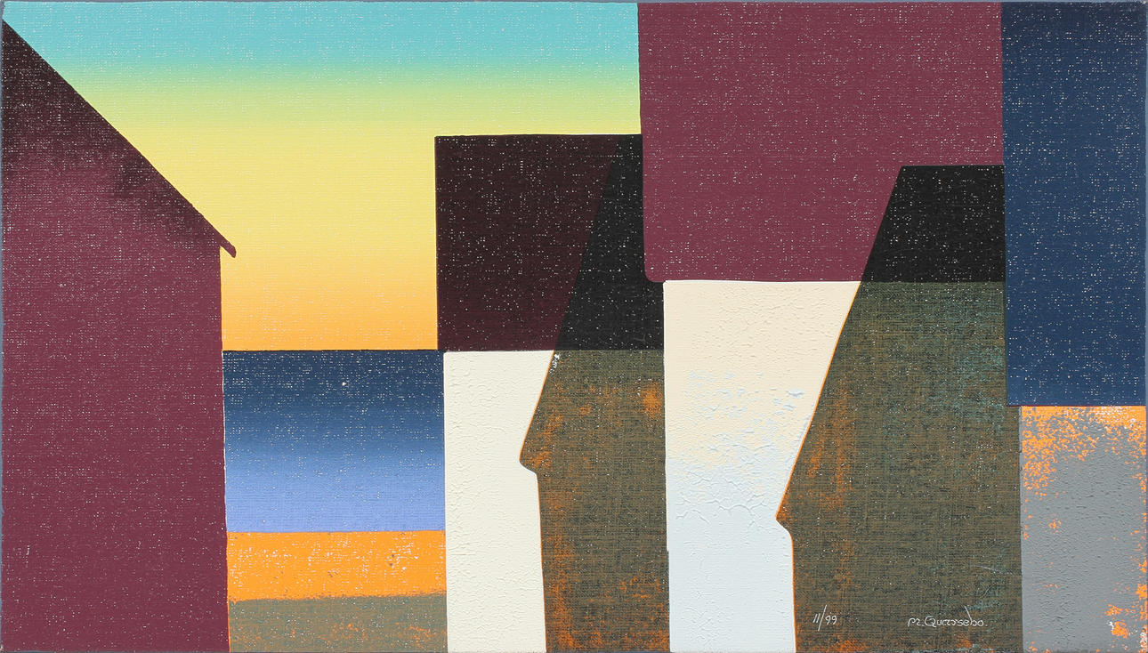 MICHAEL QVARSEBO. Komposition, färglitografi med collage, signerad och numrerad 11/99.