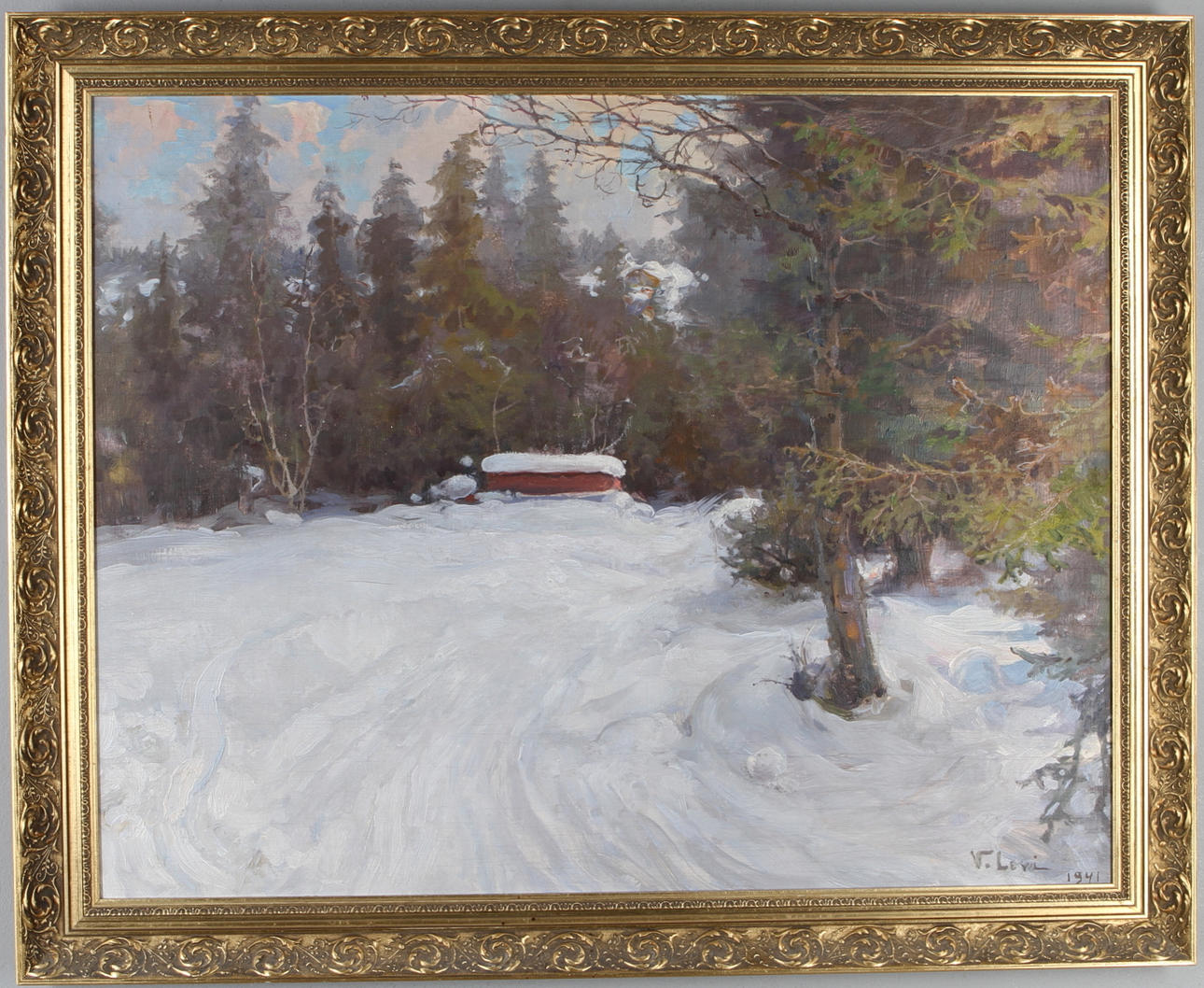 LEVI VASSILY. Skogsmotiv, olja på pannå, signerad och daterad 1941.