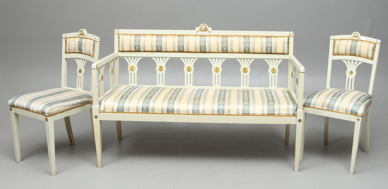 SOFFA, STOLAR, 2 st, gustaviansk stil, 1900-tal.
