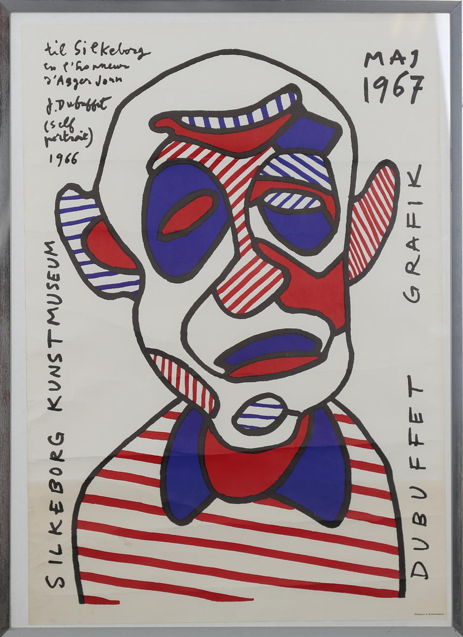 UTSTÄLLNINGSAFFISCH, Silkeborg Kunstmuseum, Jean Dubuffet Grafik 1967.