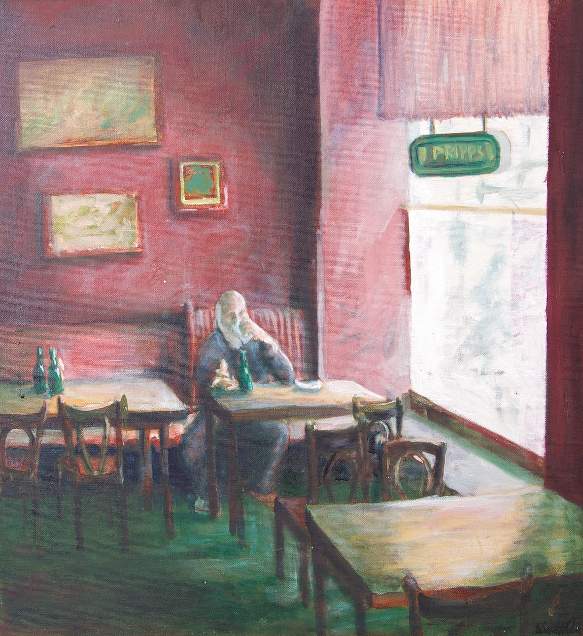 LASSE HOLM. Pubinteriör, olja på duk, signerad.