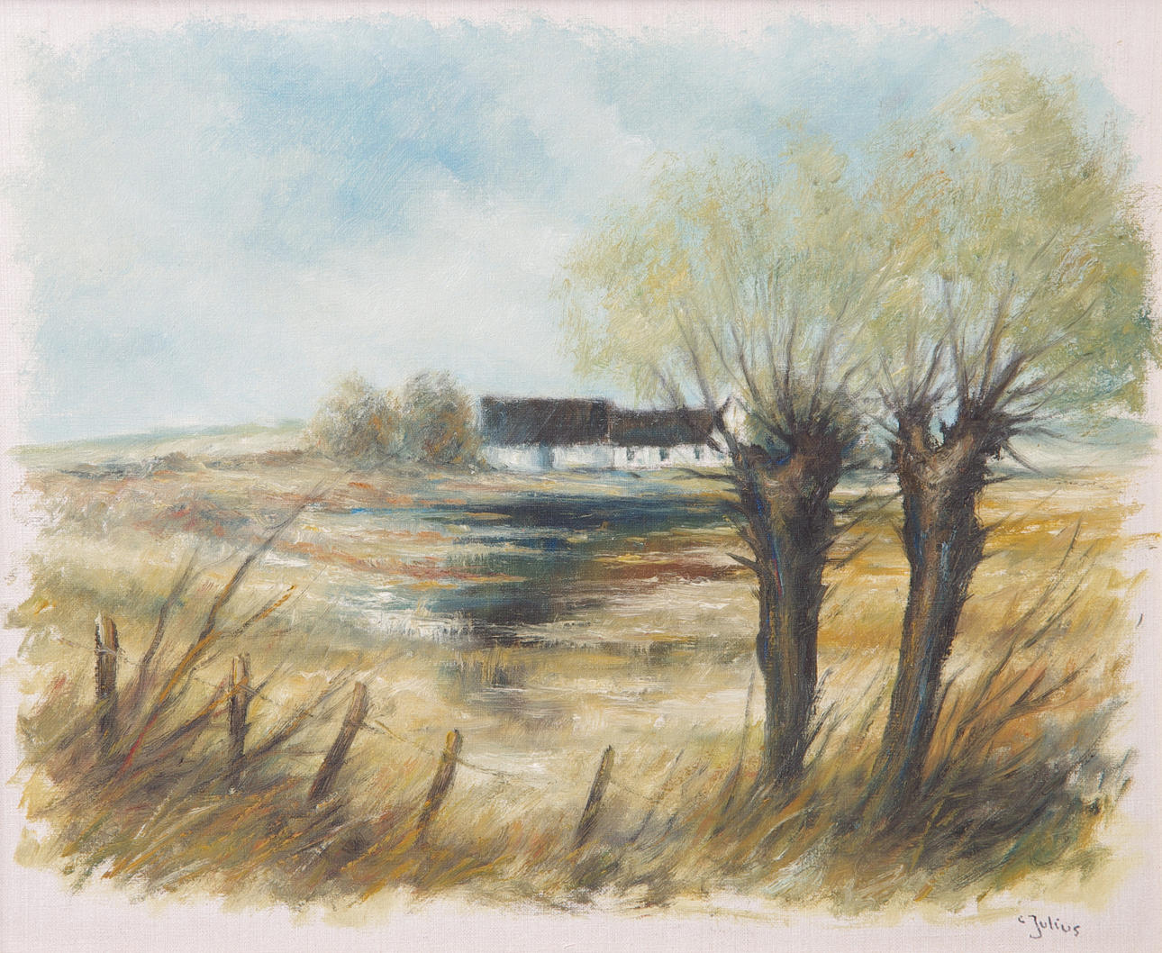 CARL JULIUS. "Skånegård", olja på duk, signerad C. Julius.