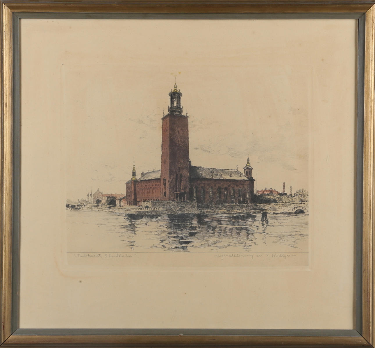 ERNST HÄLLGREN. stadshuset Stockholm, originaletsning, signerad E Hällgren.