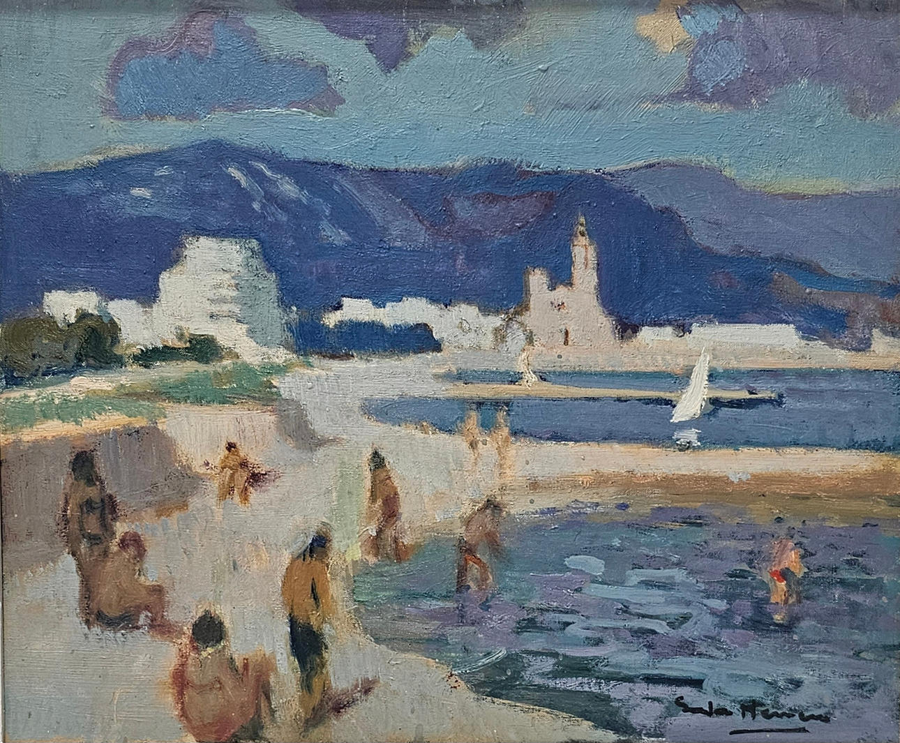 ANTONI SALA HERRERO. ÓLEO LIENZO. "SITGES".