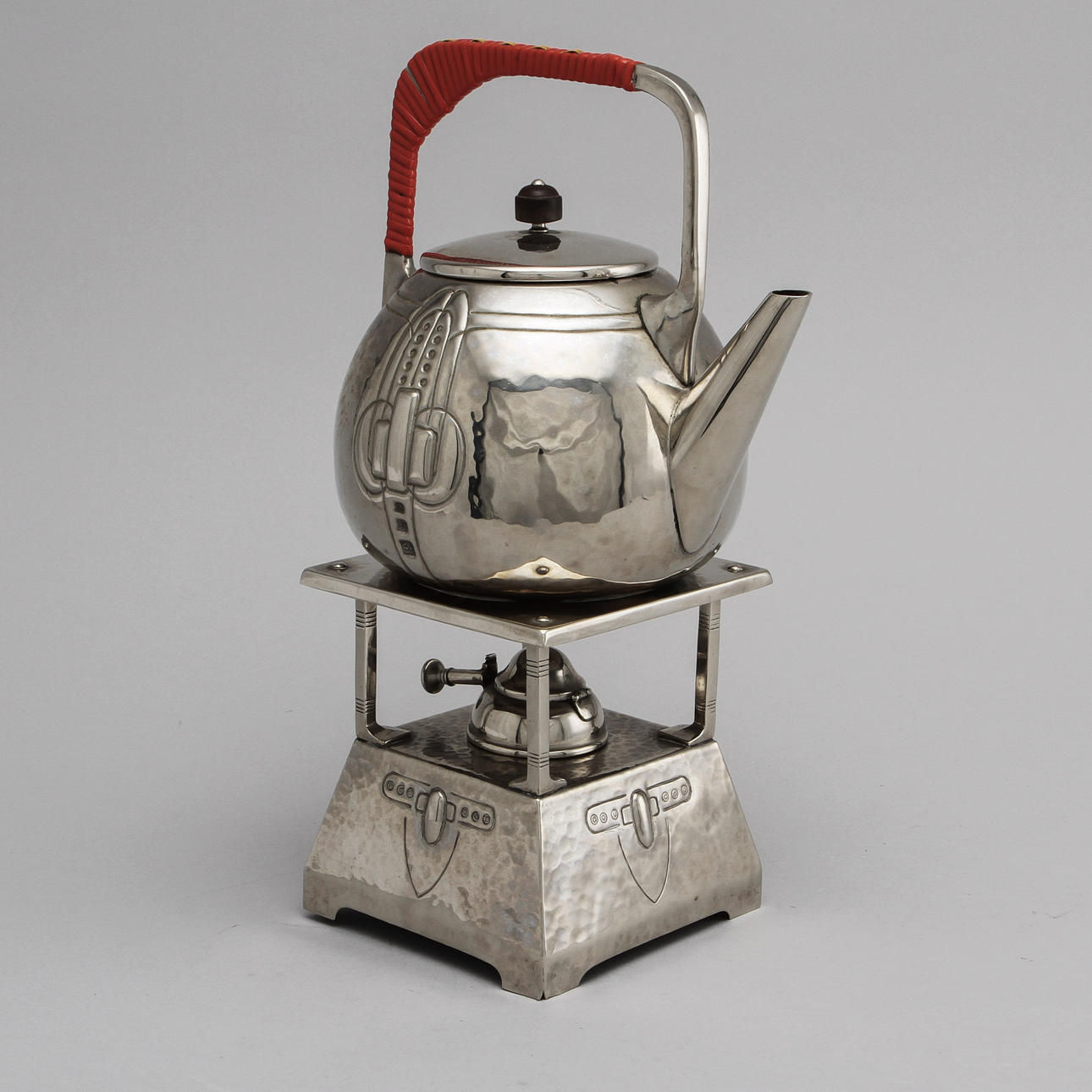 TEKANNA med RECHAUD, nysilver, jugend, tidigt 1900-tal.