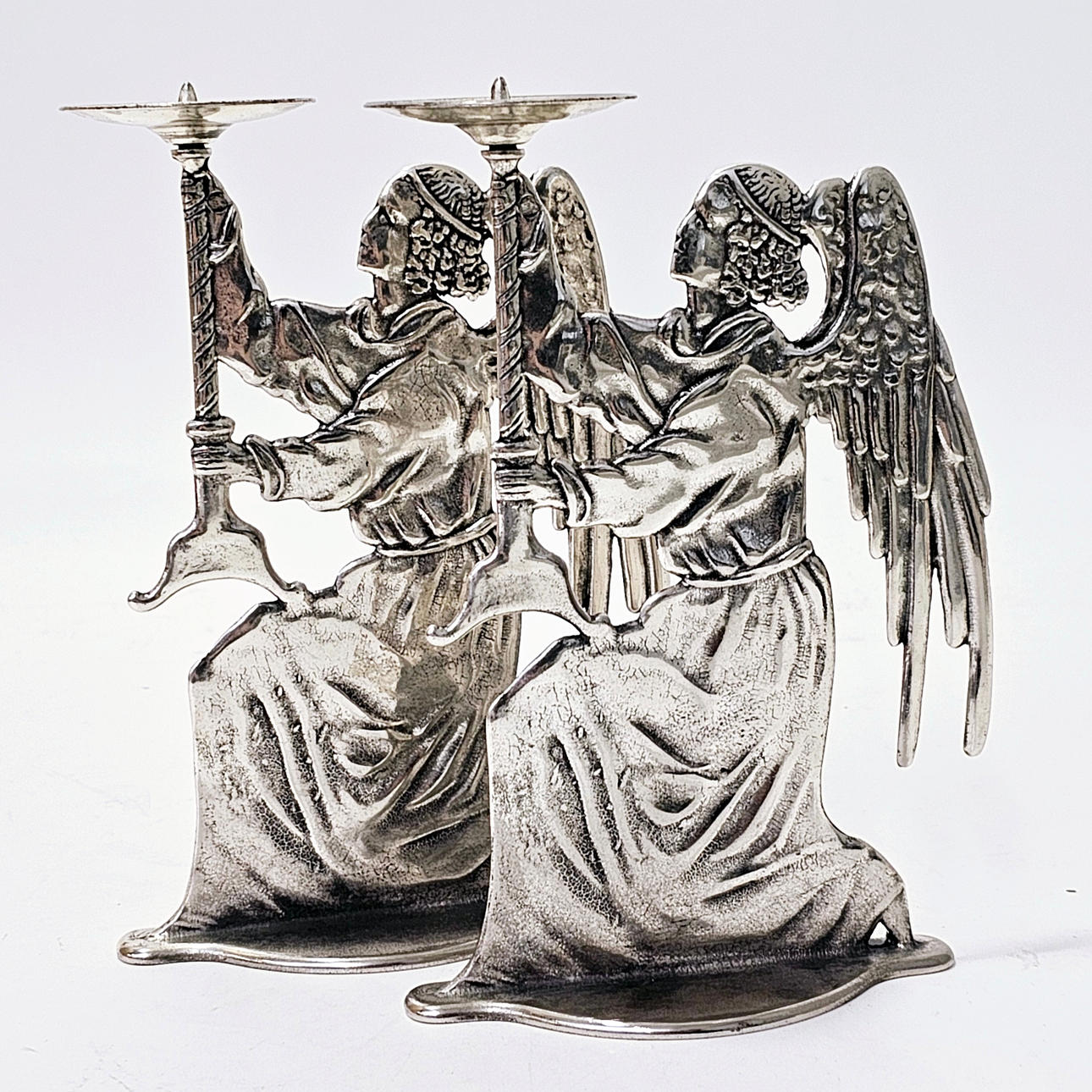PAIR OF SILVER METAL CANDLE HOLDERS LIKE ANGELS. Silver & Metals ...