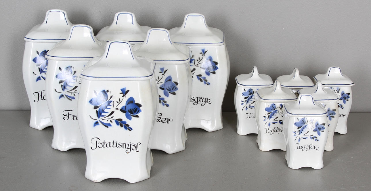 SPECERI- och KRYDDBURKAR, 12 delar, "Elsa", Gefle.