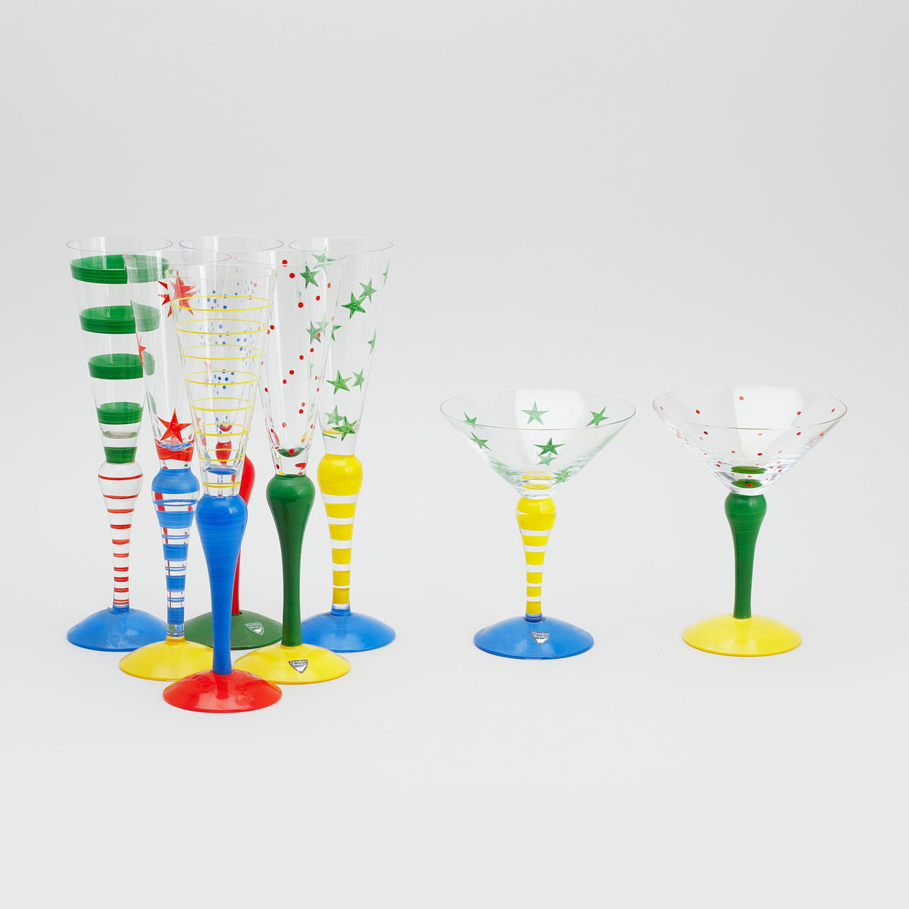 CHAMPAGNERGLAS, „Clown“, 8 Stück, Anne Nilsson, Orrefors.