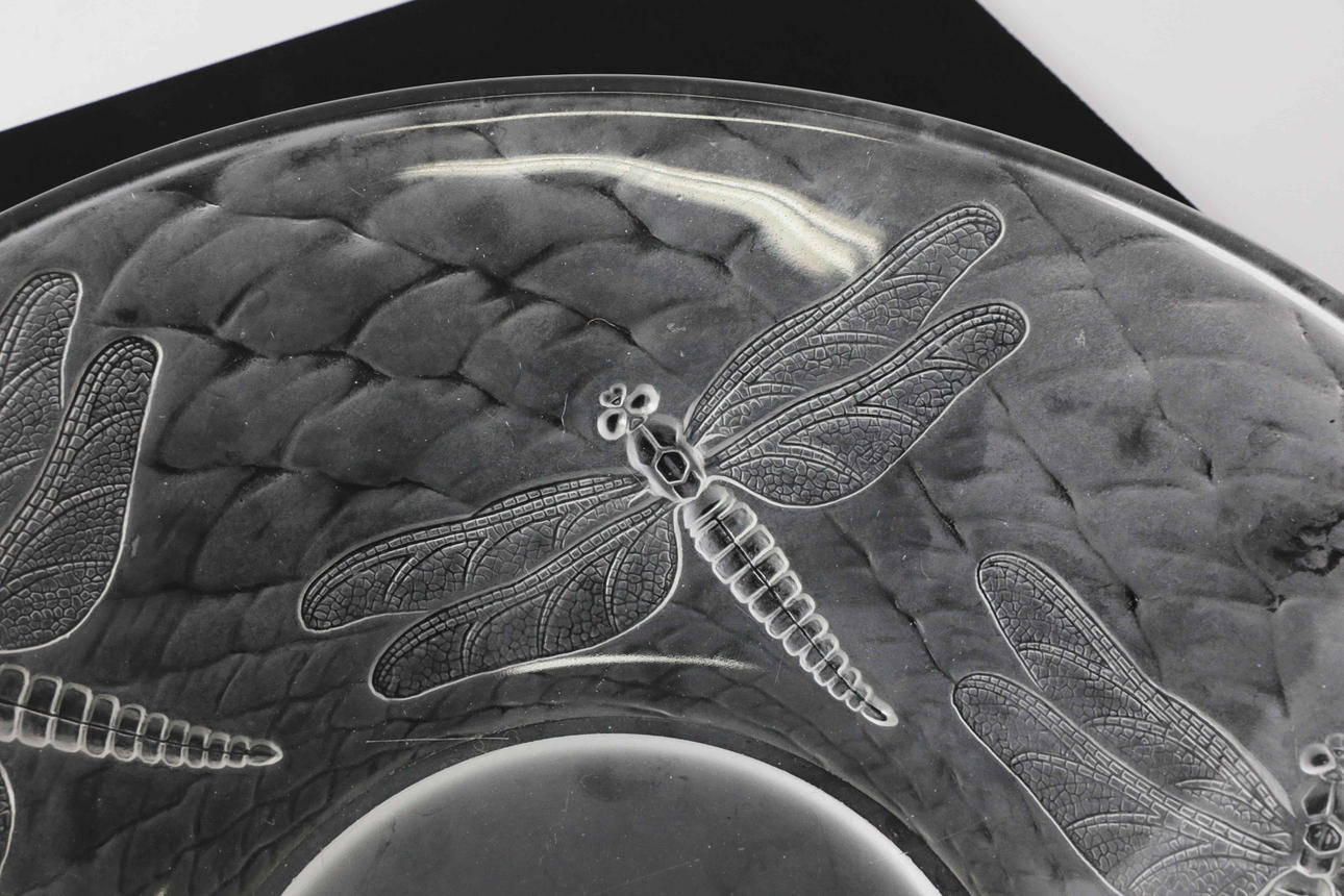DISH, glass, Art Deco, dragonflies, possibly Josef Inwald, Barolac