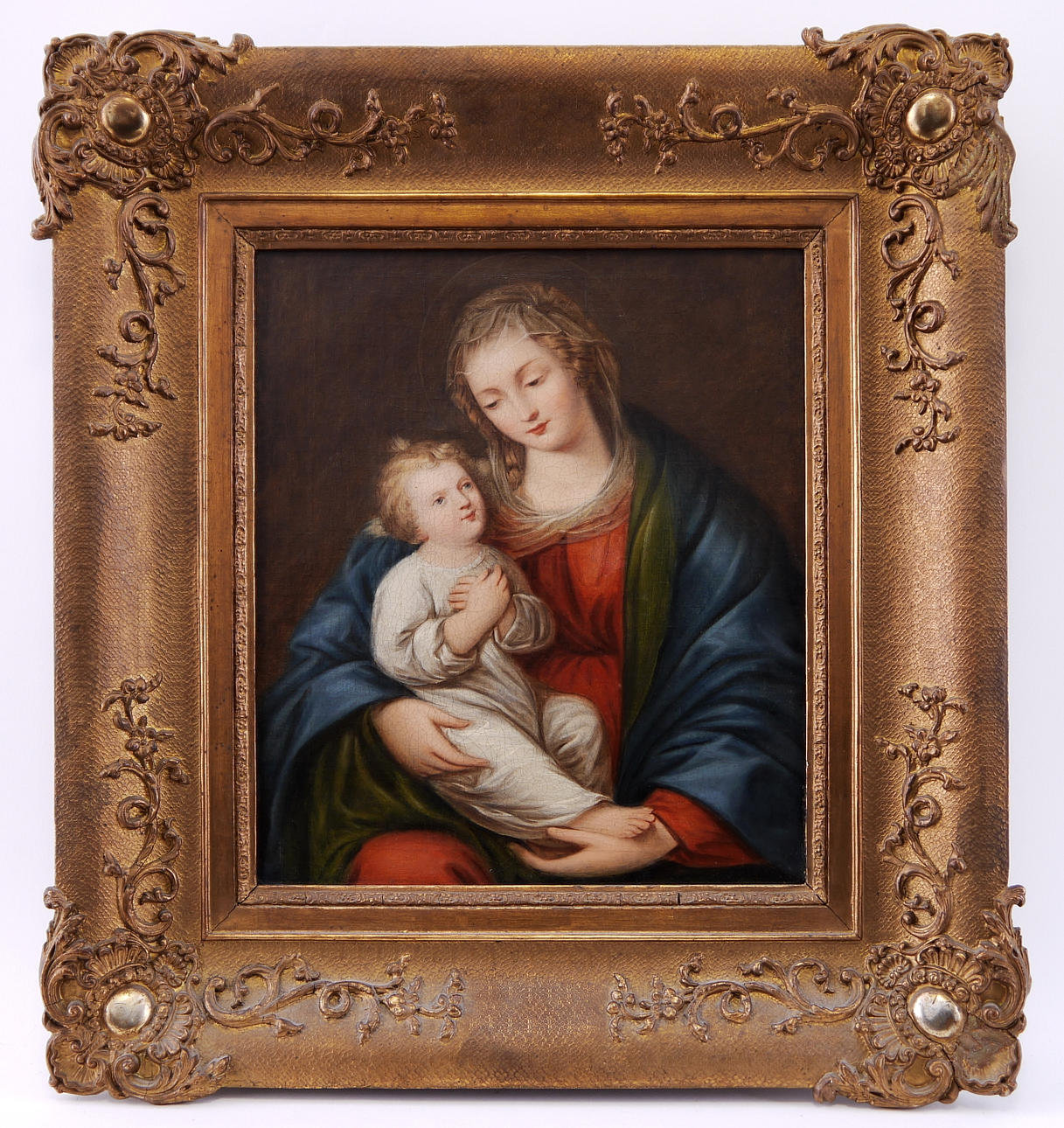 UNBEKANNTER KÜNSTLER. ”Mary with Child”, olja på duk, 1800-talets slut.