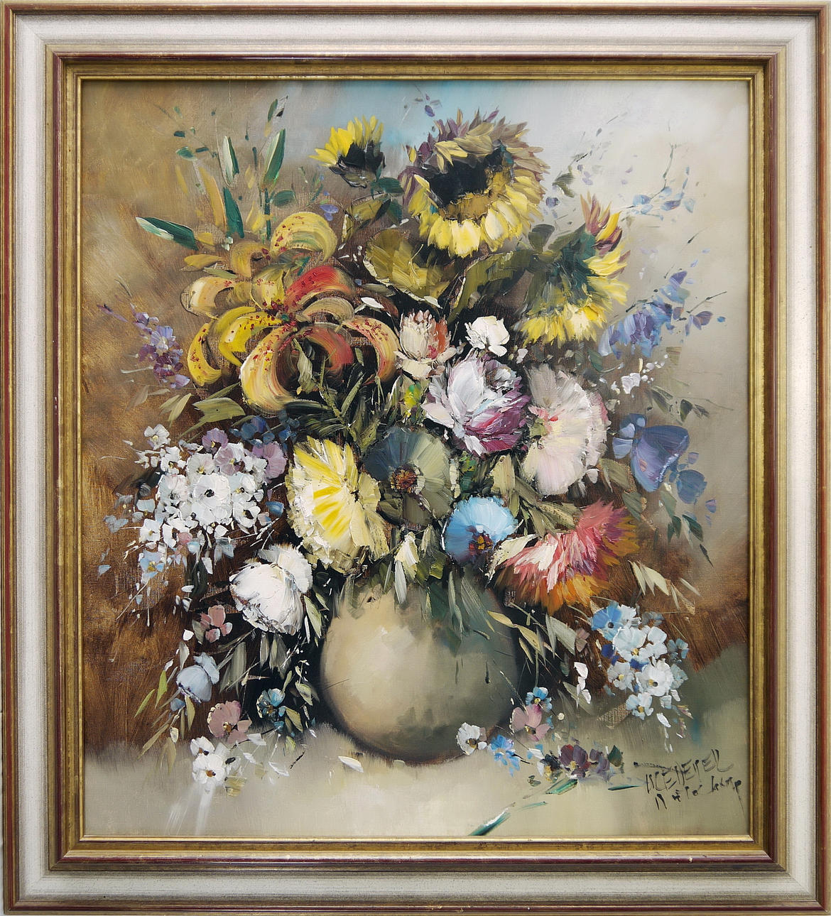 LEDERER, OTTMAR. ”Blommornas stilleben”, olja på duk, signerad. lederer inramade.