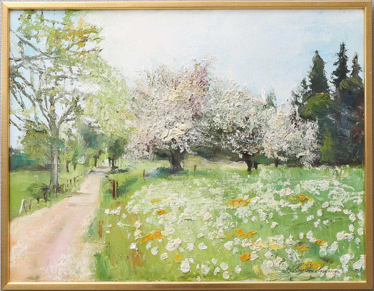 KRISTINA ASSARSSON. Landskap med väg, möjligen Hjärtanäs. Olja på duk, signerad.