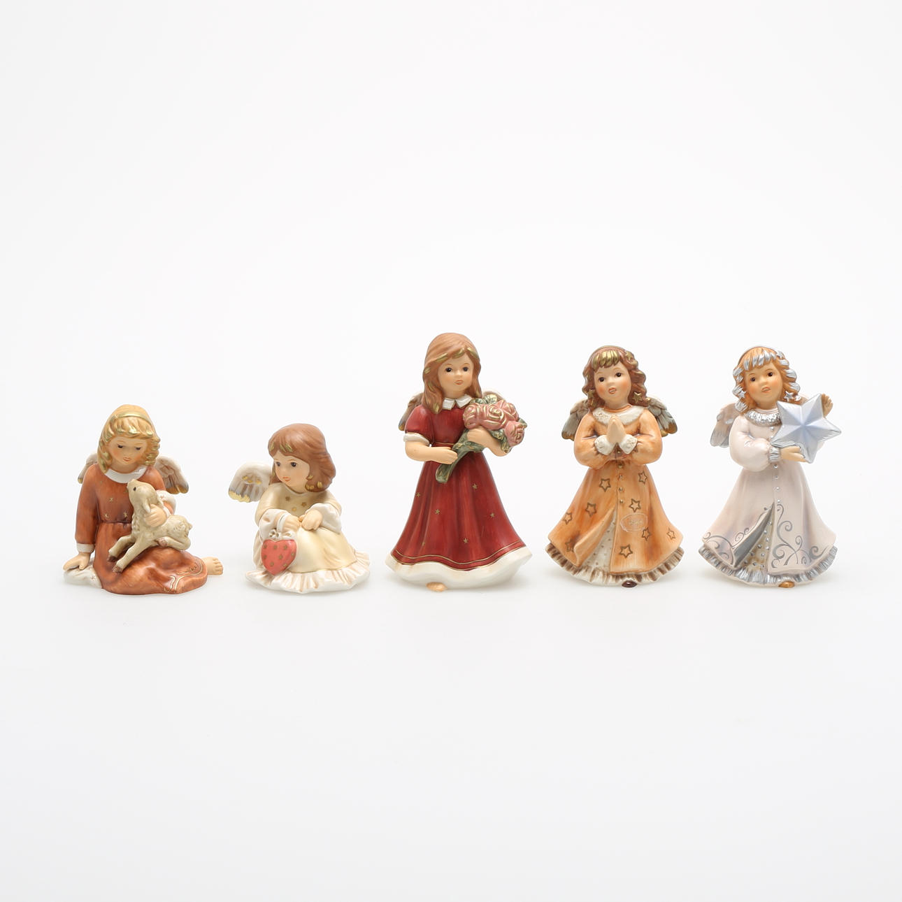 FIGURINER, 5 st änglar, porslin, Goebel, Tyskland.