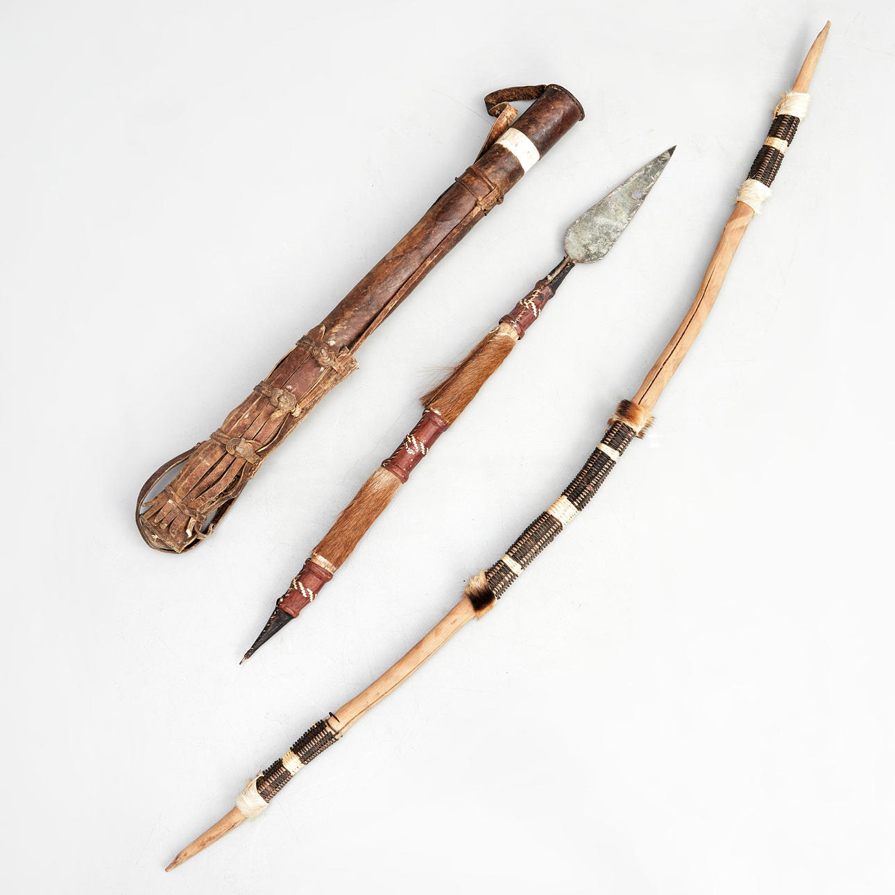 BOW, SPEAR, 8 SMALL GAME and BIRD ARROWS, African.