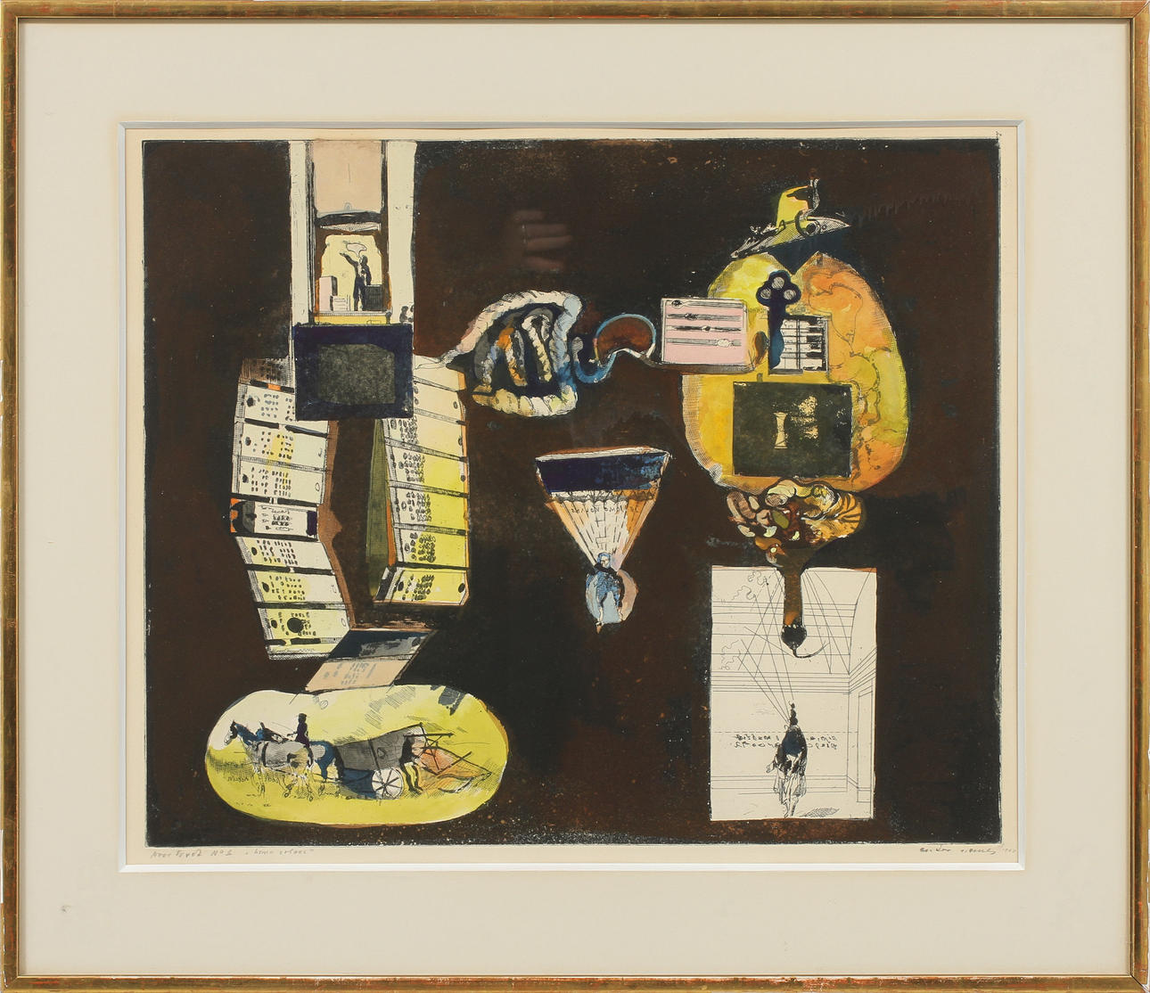 ENDRE NEMES. "Homo volans", kolorerad etsning, signerad och daterad 1968.