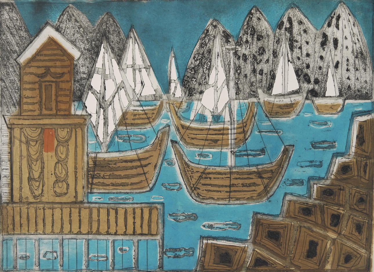 HOFFMANN, WOLF. ”Untitled”, färgetsning, tecken. Wolf Hoffmann u. numrerad 5/50.