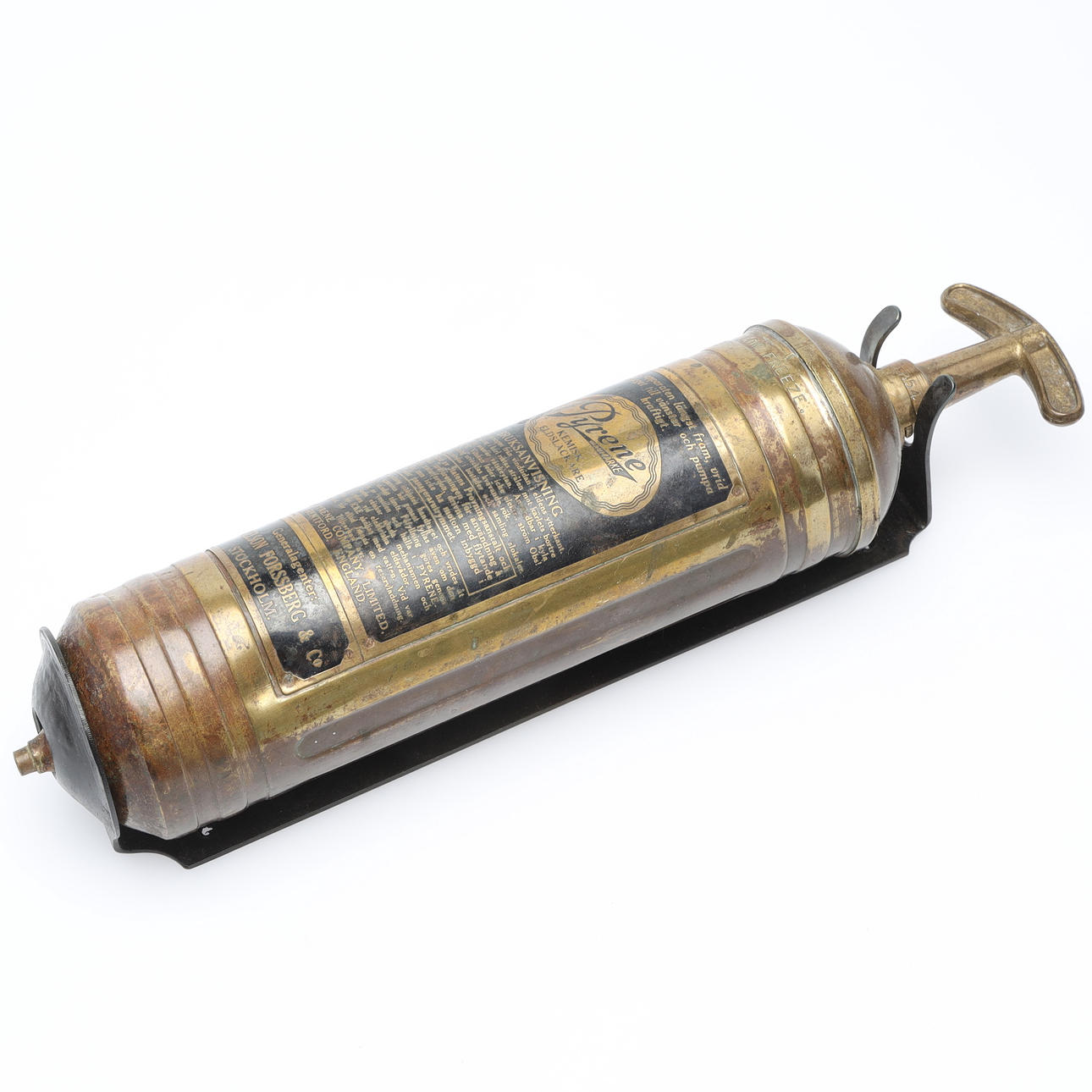 FIRE EXTINGUISHER, brass, "Pyrene", England, 1900s.