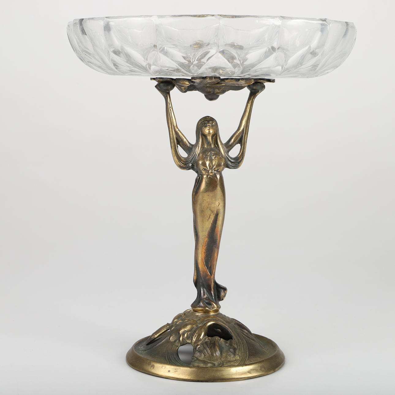 TABLE SET, brass/glass, art nouveau.