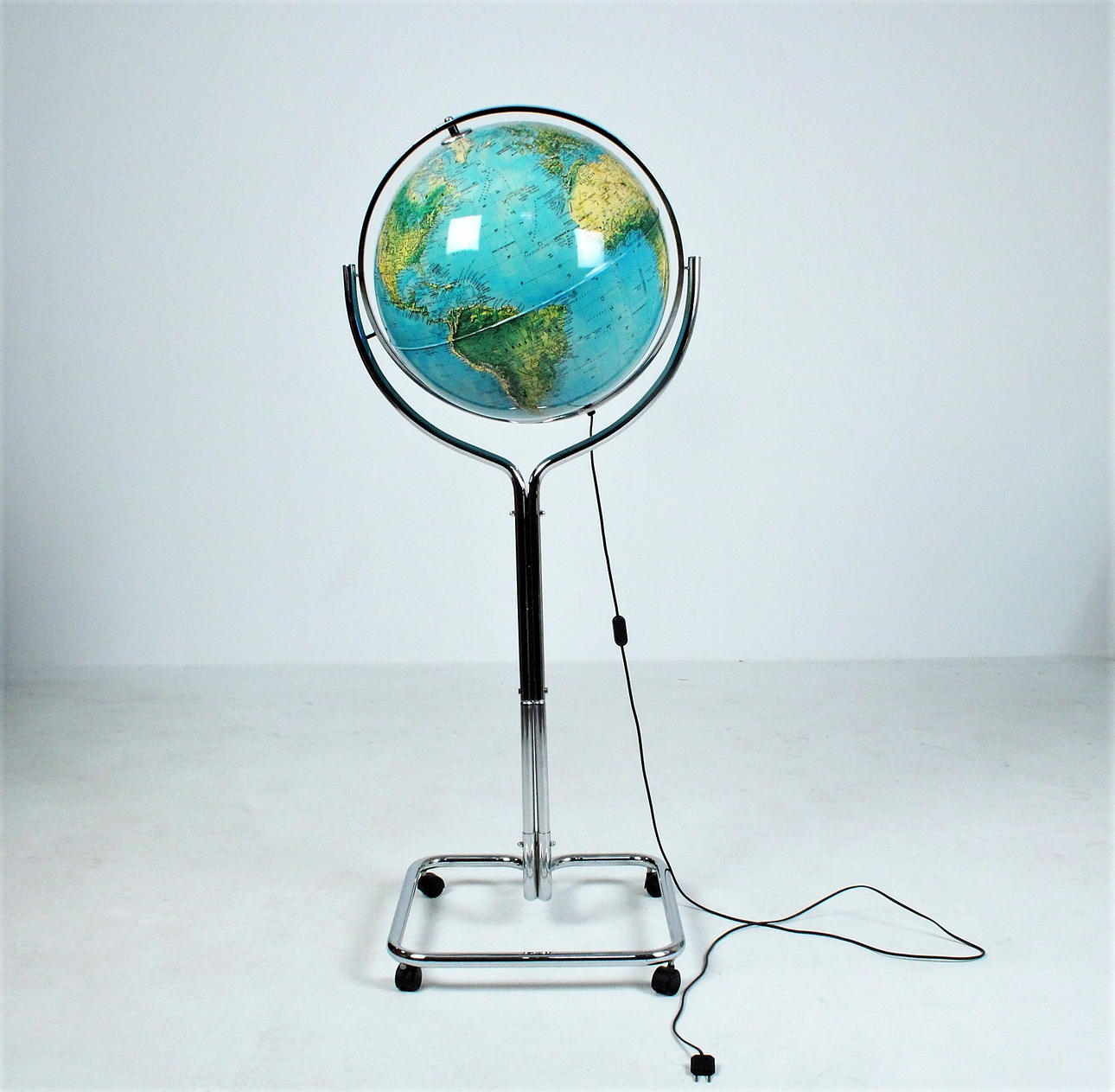 large globe illuminated.