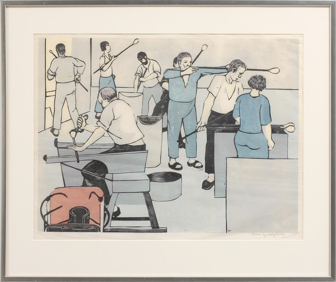 SVEN LJUNGBERG. Figurscen, träsnitt, signerad.