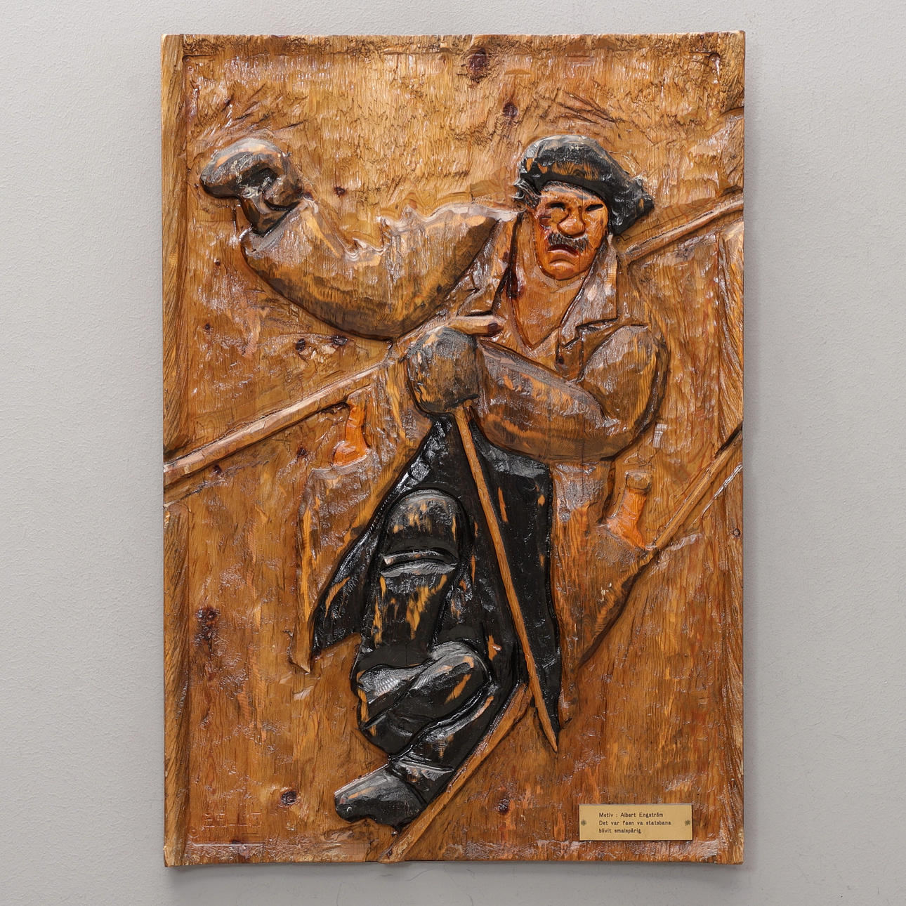ROAD RELIEF, wood, "Albert Engström", signed E. Ello.
