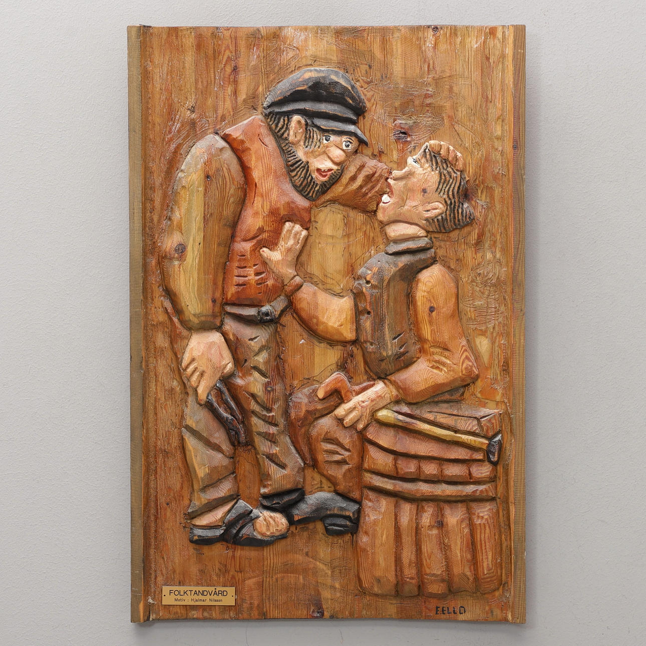 VEJRELIEF, træ, "Hjalmar Nilsson", signeret E. Ello.