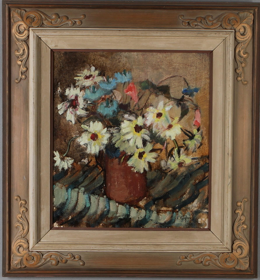 ERIK HÖGLUND. Blomsterstilleben, olja på duk, signerad.
