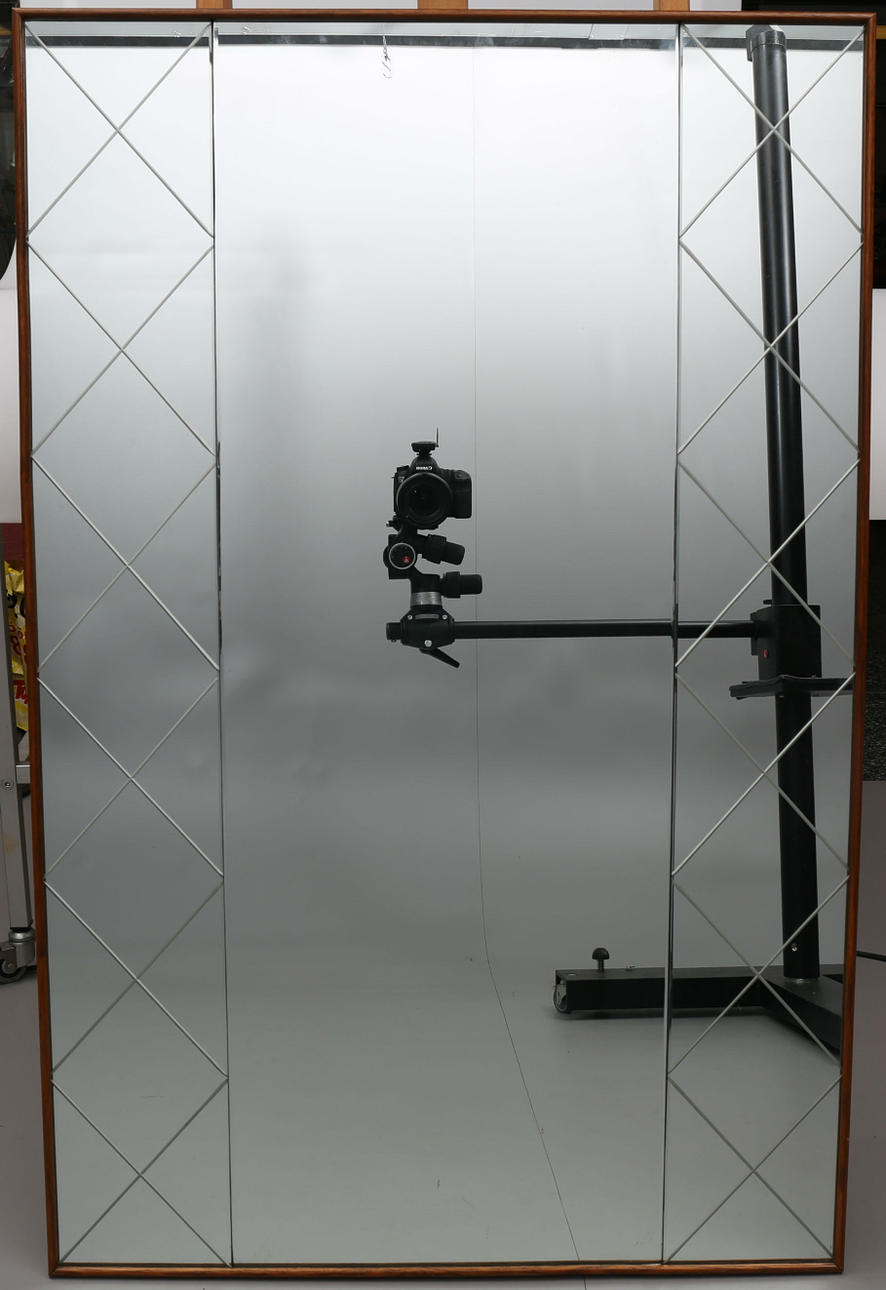 VÄGGSPEGEL, träram, rutmönstrat glas, 1950-tal.