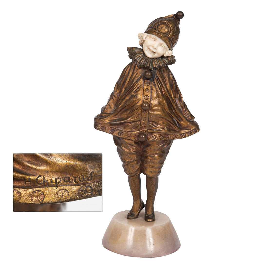 DEMETRE CHIPARUS (ROMANIAN 1886-1947) - ART DECO BRONZE & IVORY FIGURE OF A GIRL 'LITTLE CLOWN'.