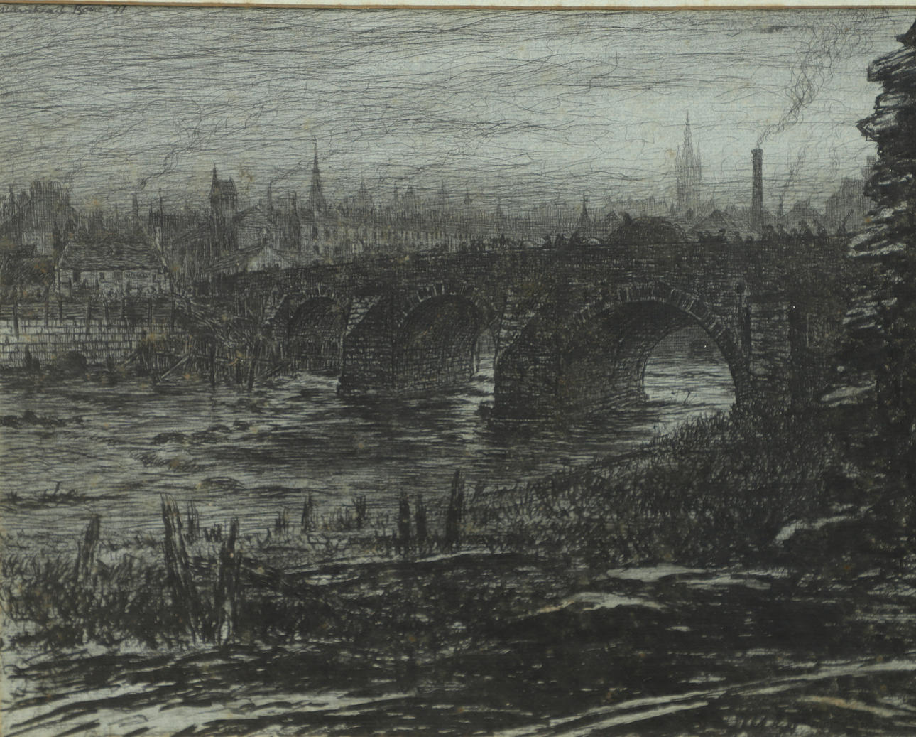 SIR DAVID MUIRHEAD BONE (1876-1953). OLD PARTICK BRIDGE; OLD BRIDGE, AYR; ST ALBANS, HIGHTOWN (?)