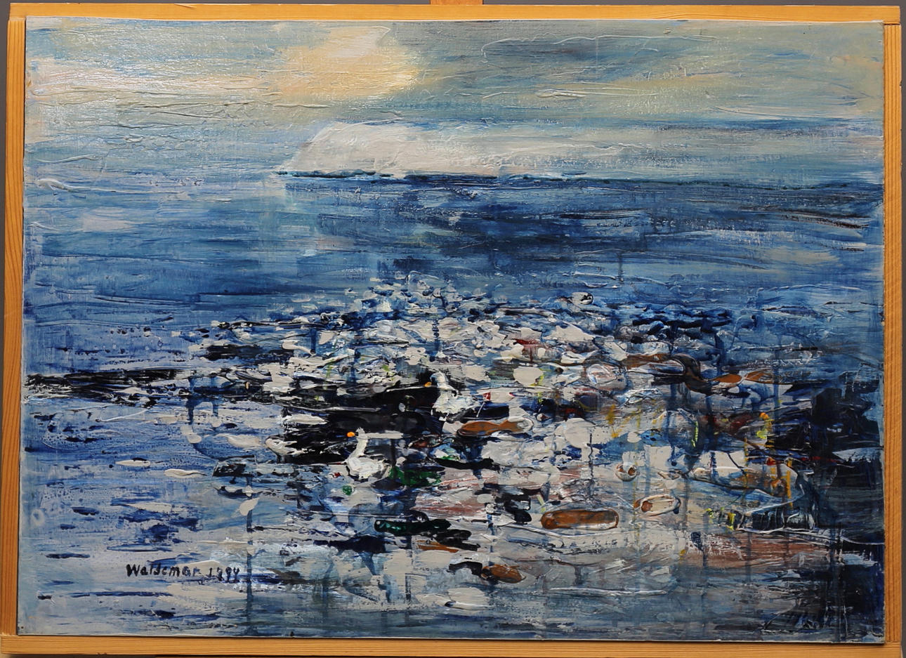 ÅKE WALDEMAR LARSSON. Från Lernackens Strand, Limhamn 1994, olja på pannå, Signerad Waldemar och betitlad a tergo.