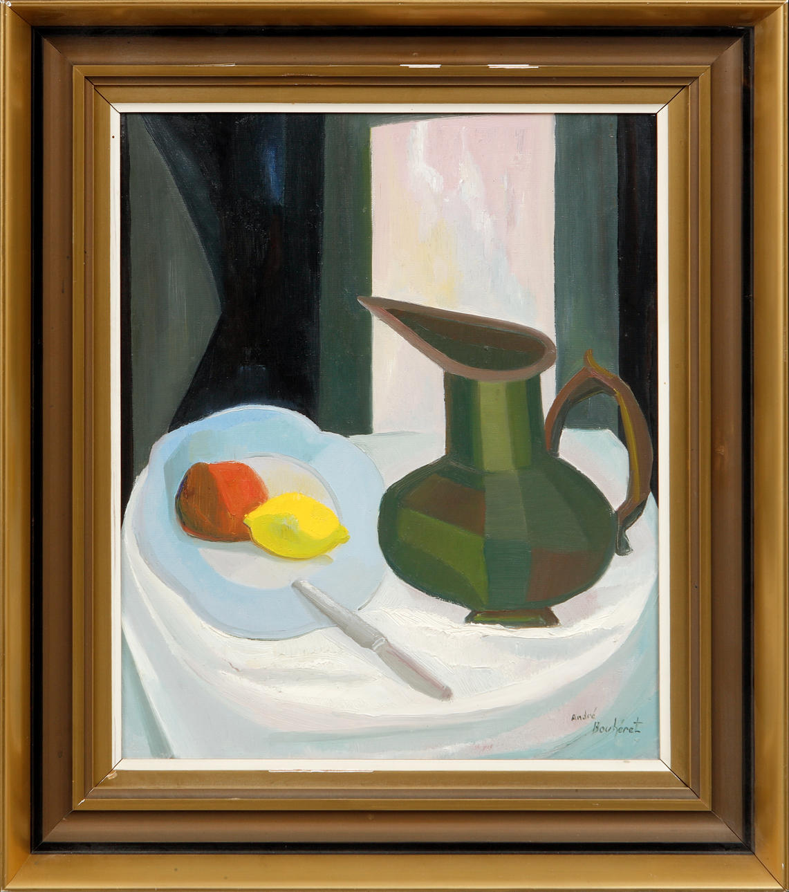 ANDRÉ BOUHÉRET. Still life, oil on canvas, signed.