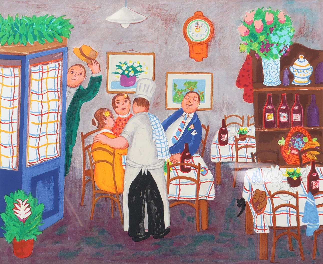 LENNART JIRLOW. COLOR LITHOGRAPH, 'The Restaurant', signed and numbered 175/385, blindstamp idem paris.