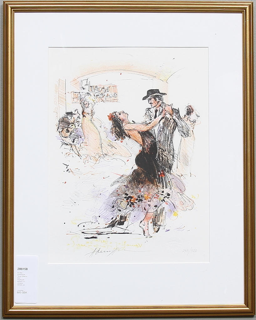 BO ÅKE ADAMSSON. "Tango i Buenos Aires". Färglitografi, signerad och numrerad 293/320.