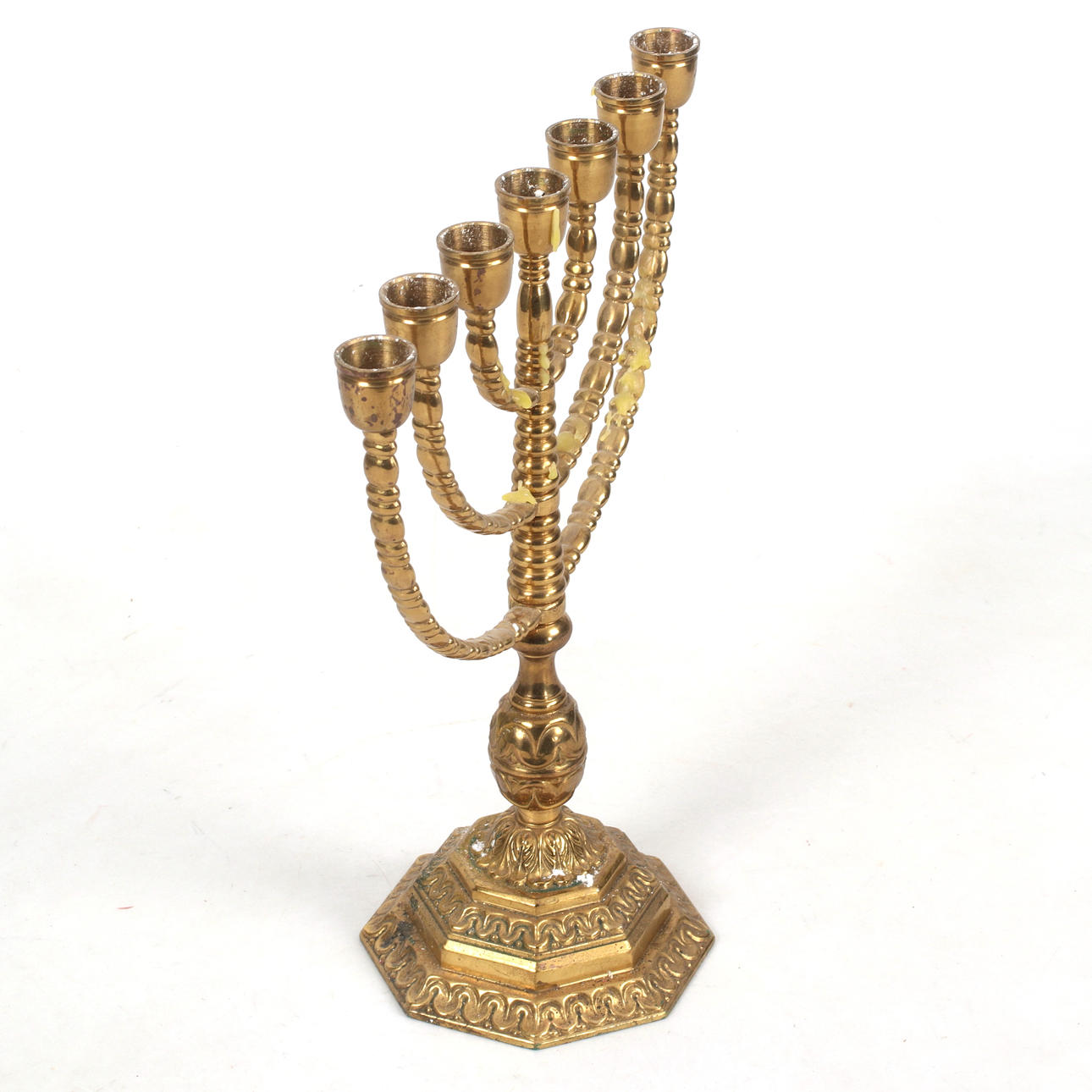 KANDELABER, mässing, Menorah. 1900-tal.