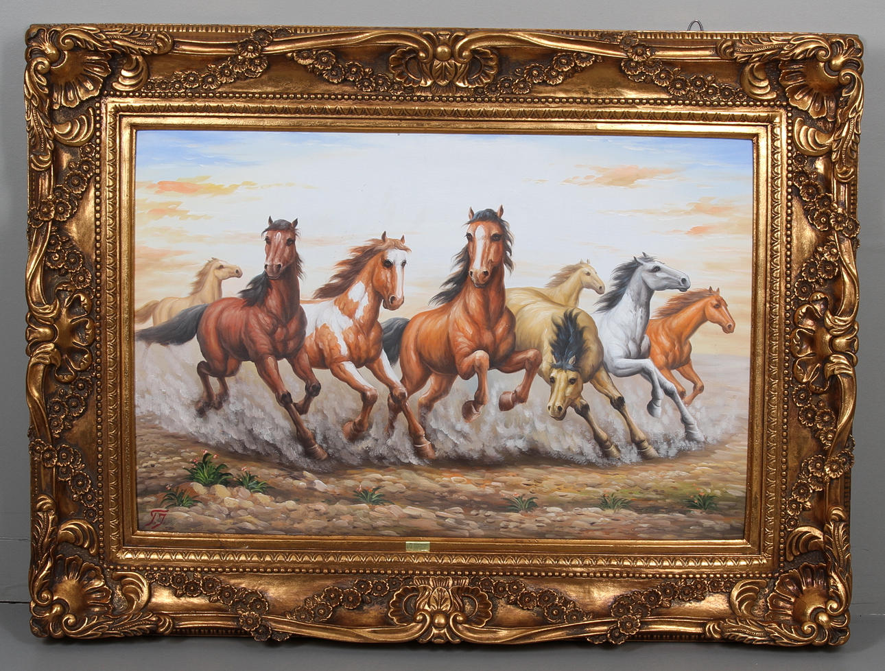 TYRONE JÖRLEFJORD. Motiv med vildhästar. Olja på duk, signerad.