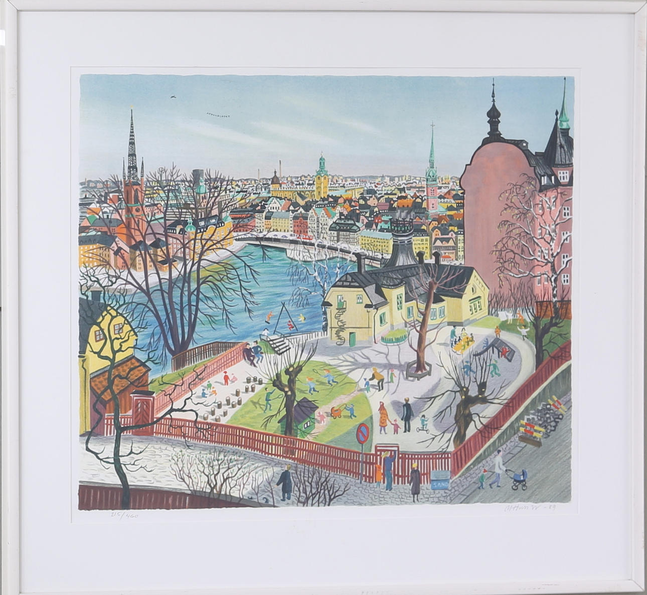 MONA HUSS WALLIN. Vy från Södermalm, färglitografi, numrerad 215/460, signerad och daterad -89.