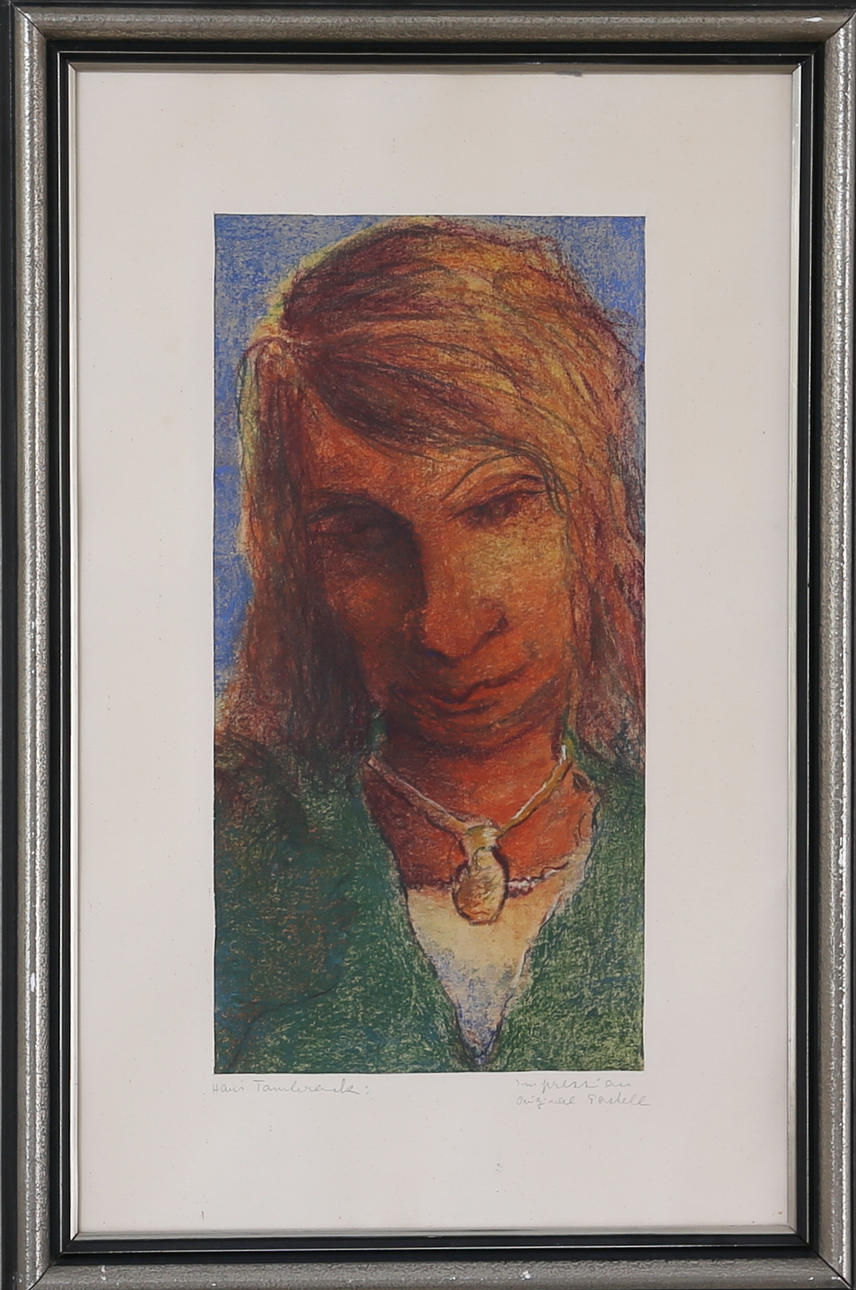 HANS TOMBROCK. Porträtt, blandteknik, signerad.