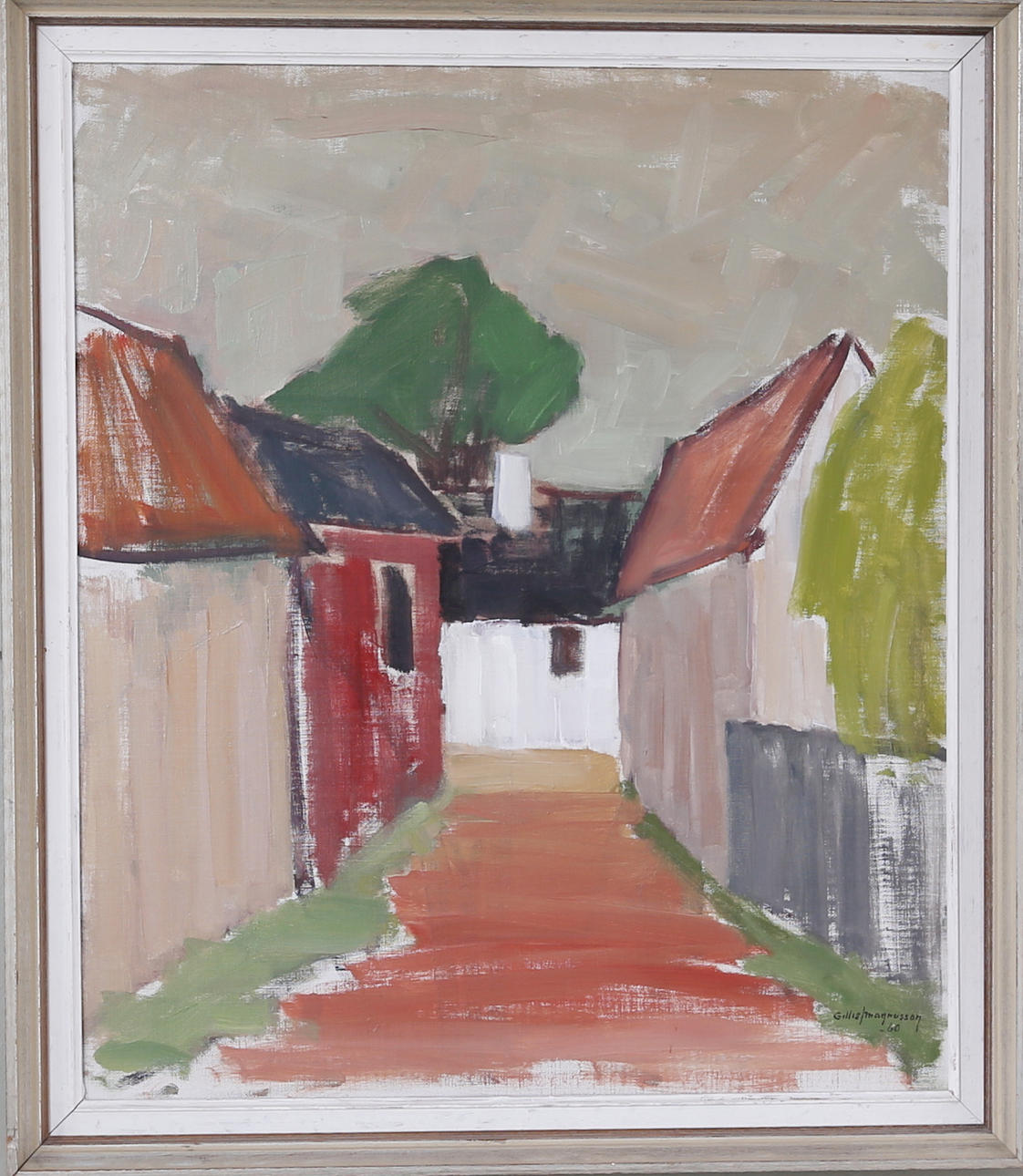 GILLIS MAGNUSSON. "Bygata Alby Öland", olja på duk, signerad och daterad -60.