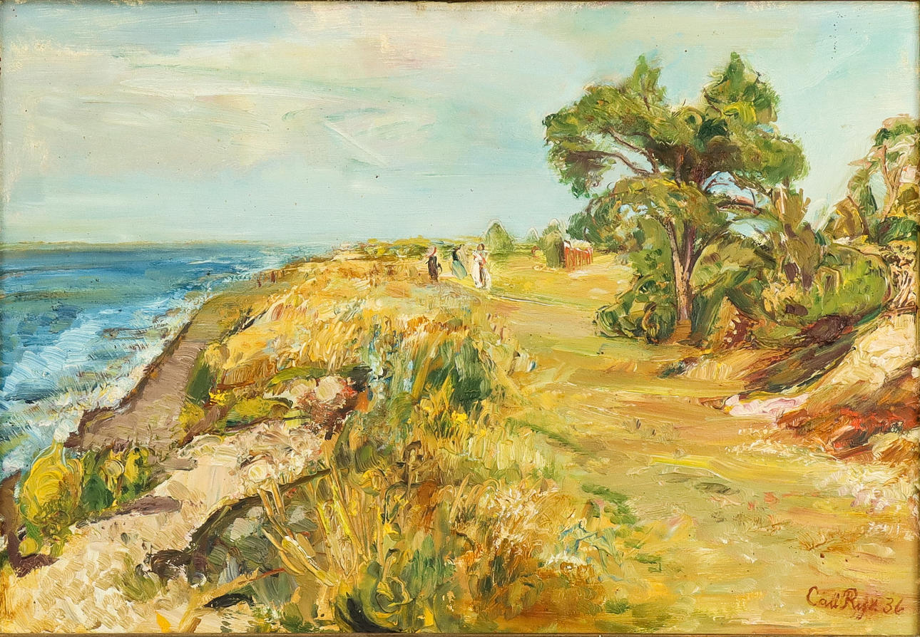 CARL RYD. Motif from Stora Frö Öland, painted on linen cloth erected on masonite, signed and dated August 1936.