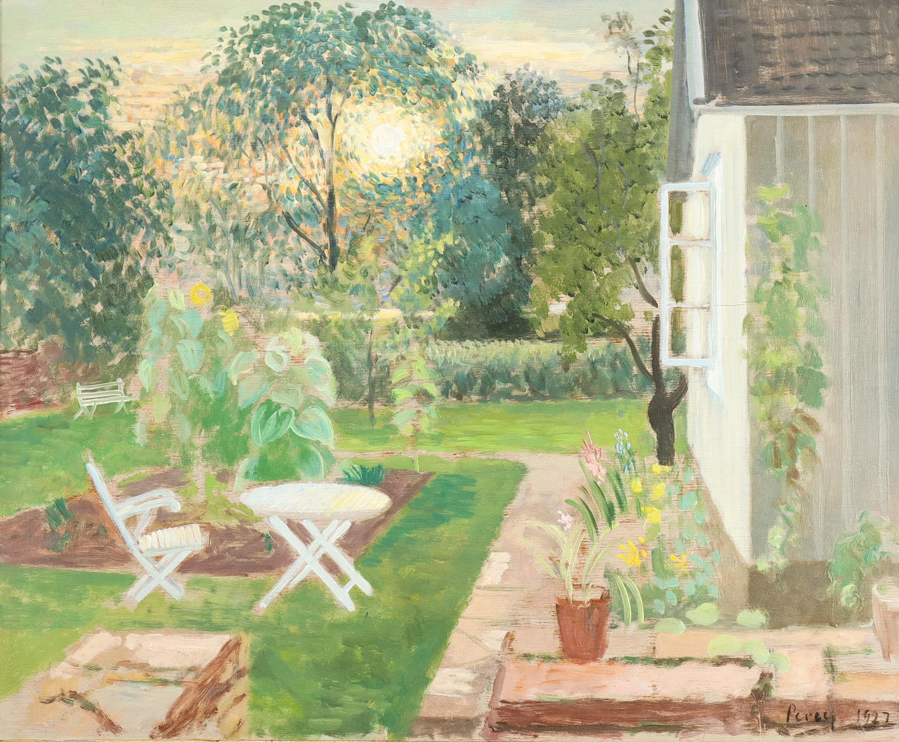 ARTHUR PERCY. Garden motif II, oil on panel, signed and dated 1927.