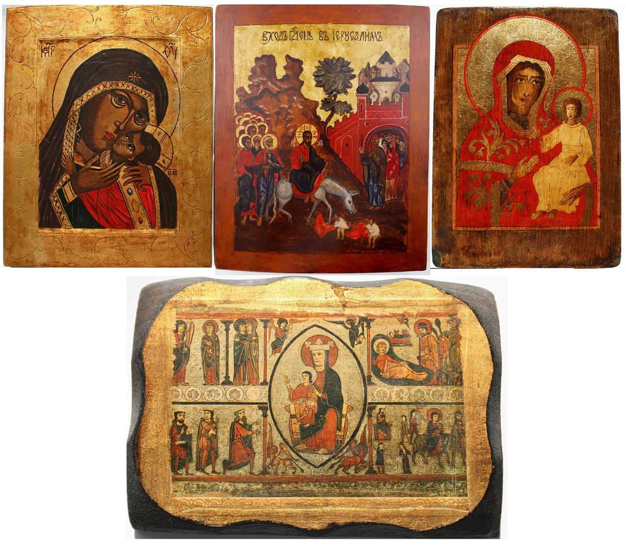 RUMÄNISCHE IKONEN. 4 ikoner, bunt mycket.