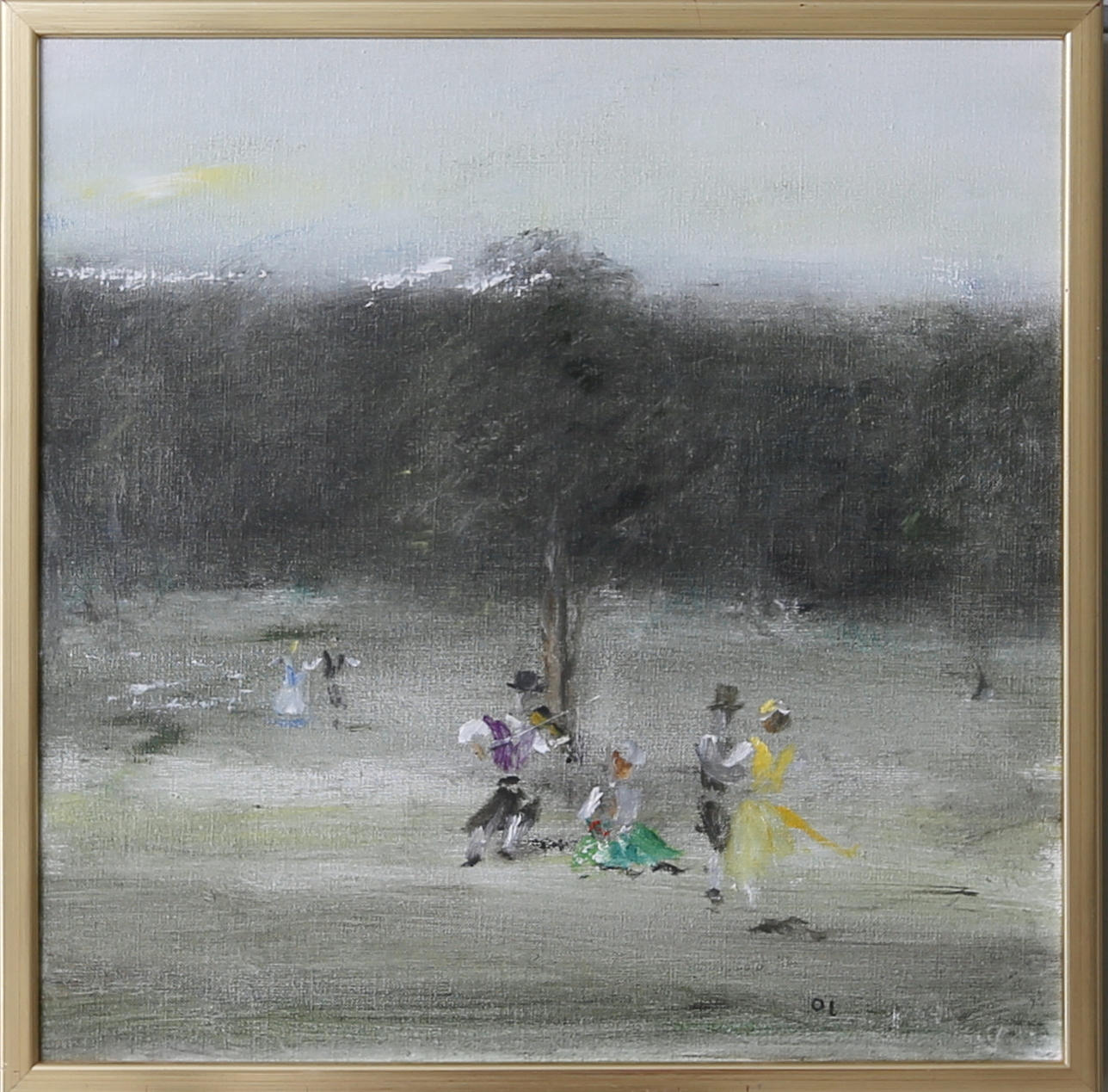 OLLE LINDGREN. Dansen, olja på duk, signerad OL.